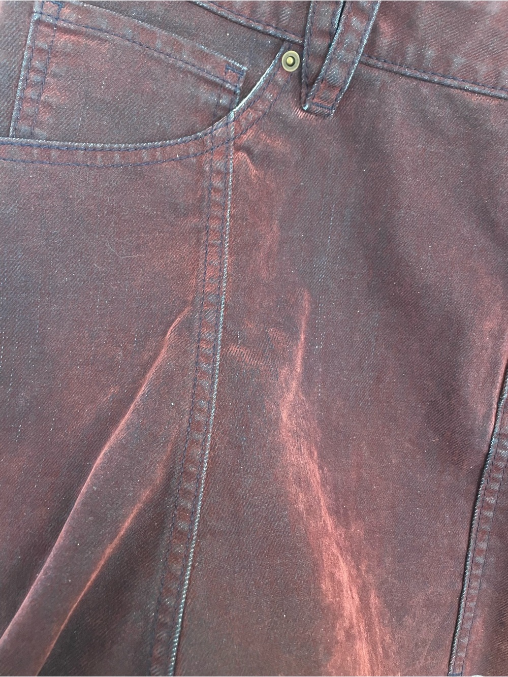 Flocked Denim Mini Skirt in Deep Burgundy - Picture 12 of 12